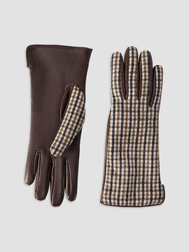 Brunello Cucinelli Women's Checked Virgin Wool Flannel and Leather Gloves