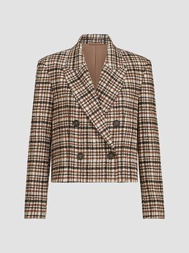 Brunello Cucinelli Women's Comfort Checked Wool and Alpaca Blazer with Monili