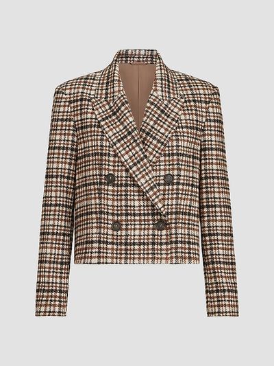 Brunello Cucinelli Women's Comfort Checked Wool and Alpaca Blazer with Monili