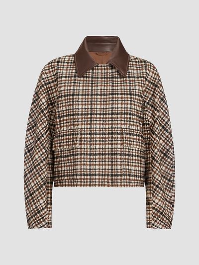 Brunello Cucinelli Women's Comfort Checked Wool and Alpaca Outerwear Jacket with Leather Collar