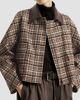 Brunello Cucinelli Women's Comfort Checked Wool and Alpaca Outerwear Jacket with Leather Collar - 4