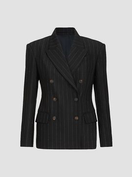 Brunello Cucinelli Women's Comfort Virgin Wool Dazzling Chalk Stripe Blazer with Monili