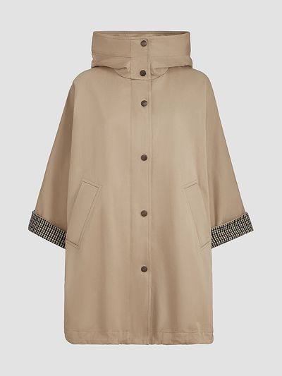 Brunello Cucinelli Women's Cotton and Linen Twill Hooded Outerwear Jacket with Monili