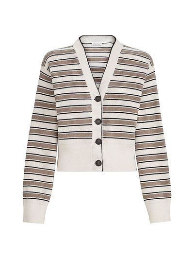 Brunello Cucinelli Women's Cotton Cardigan with Sparkling Stripes