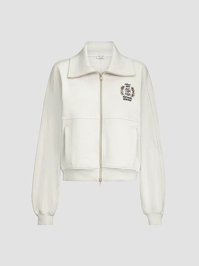 Brunello Cucinelli Women's Cotton Smooth French Terry Sweatshirt with Zip and Embroidered Logo