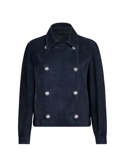 Brunello Cucinelli Women's Couture Suede Cropped Pea Coat with Monili