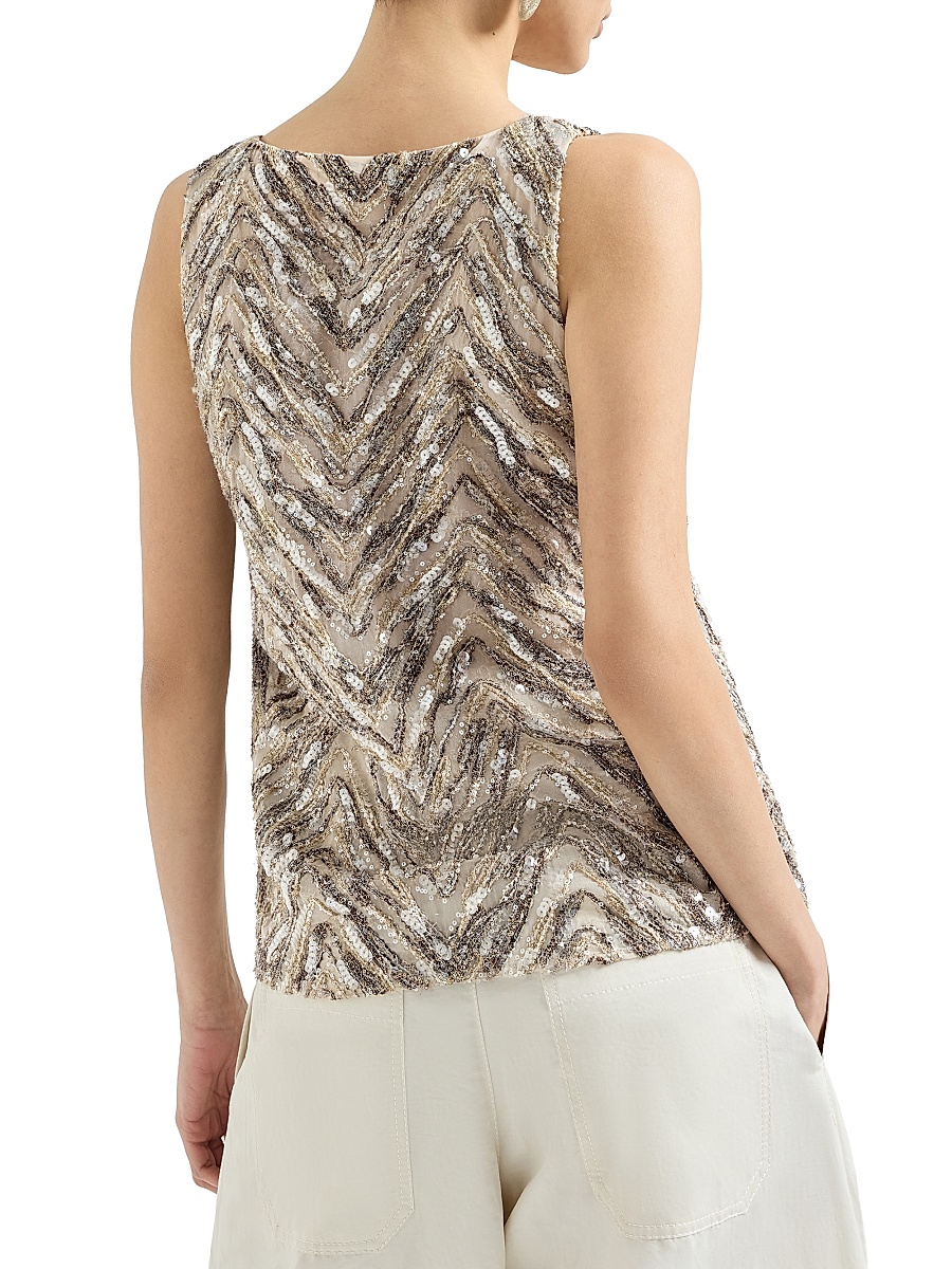 Brunello Cucinelli - Women's Crispy Silk Top with Dazzling Chevron