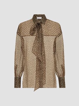 Brunello Cucinelli Women's Dapple Silk Organza Shirt with Neck Tie