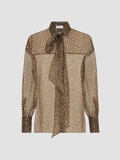 Brunello Cucinelli Women's Dapple Silk Organza Shirt with Neck Tie