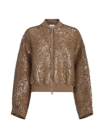 Women's Dazzling Cascade Embroidery Bomber Jacket in Crispy Silk