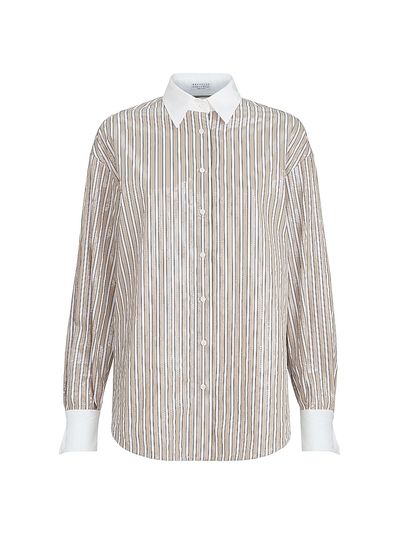 Brunello Cucinelli Women's Dazzling Stripes Shirt in Cotton Poplin