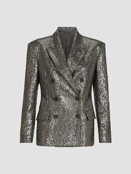 Brunello Cucinelli Women's Dazzling Texture Embroidery Blazer in Virgin Wool Flannel