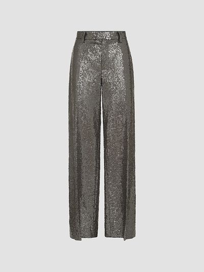 Brunello Cucinelli Women's Dazzling Texture Embroidery Loose Flared Trousers