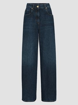 Brunello Cucinelli Women's Denim Wide Jeans with Monili