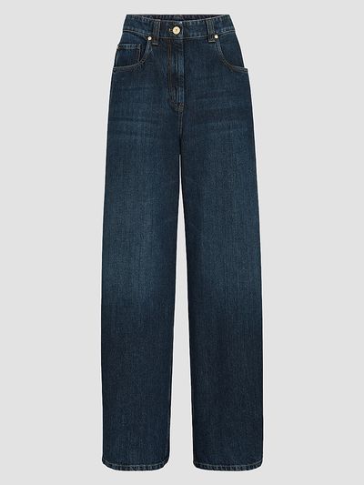 Brunello Cucinelli Women's Denim Wide Jeans with Monili