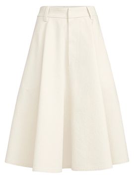 Brunello Cucinelli Women's Dyed Cotton and Wool Wrinkled Denim Full Skirt with Monili