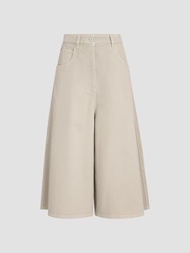 Brunello Cucinelli Women's Dyed Denim Wide Cropped Trousers with Monili