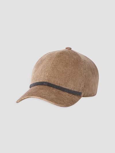 Brunello Cucinelli Women's Fluid Corduroy Baseball Cap with Shiny Band
