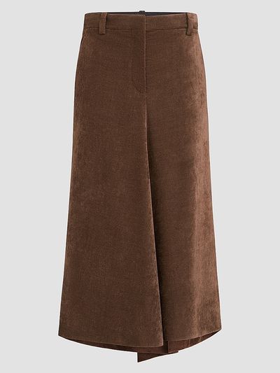 Brunello Cucinelli Women's Fluid Corduroy Flute Skirt with Monili