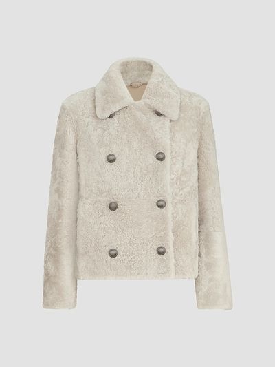 Brunello Cucinelli Women's Fuzzy Shearling Pea Coat