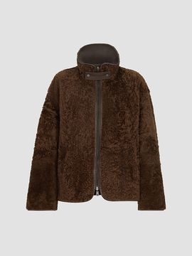 Brunello Cucinelli Women's Fuzzy Shearling Reversible Outerwear Coat with Monili
