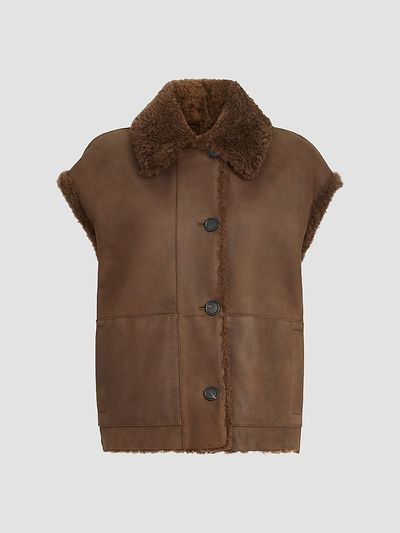 Brunello Cucinelli Women's Fuzzy Shearling Reversible Vest with Monili