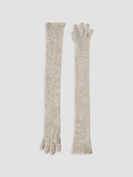 Brunello Cucinelli Women's Lace Flowers Knit Long Gloves in Sparkling Mohair and Virgin Wool