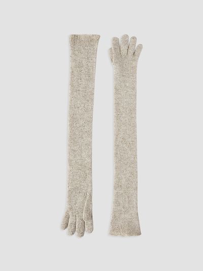 Brunello Cucinelli Women's Lace Flowers Knit Long Gloves in Sparkling Mohair and Virgin Wool