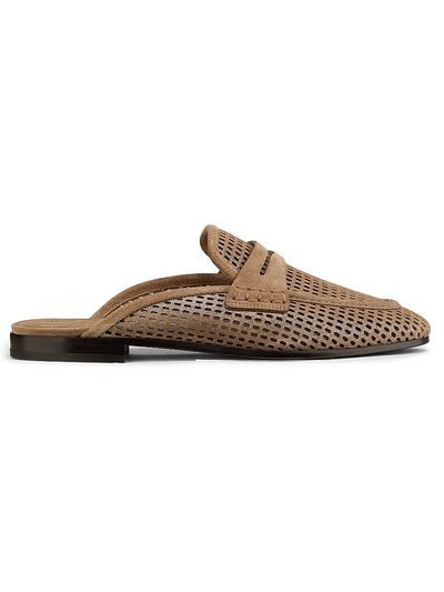 Brunello Cucinelli Women's Laminated Perforated Suede Mules
