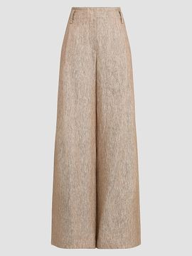 Brunello Cucinelli Women's Linen Denim Pleated A-line Trousers with Monili