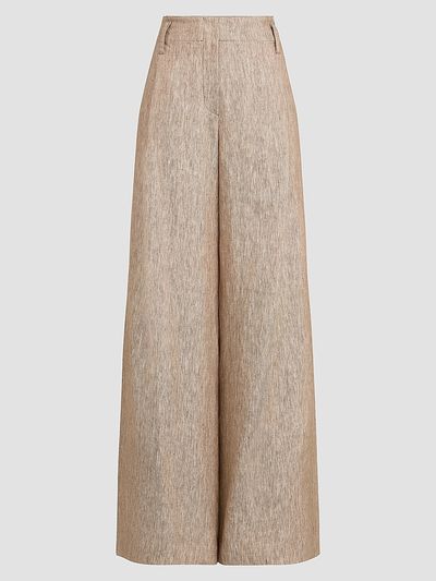 Brunello Cucinelli Women's Linen Denim Pleated A-line Trousers with Monili