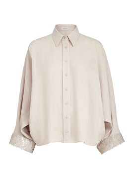 Brunello Cucinelli Women's Linen Shirt with Dazzling Cascade Cuffs