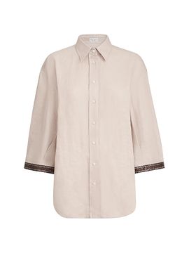 Brunello Cucinelli Women's Linen Shirt with Dazzling Cuffs