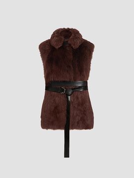 Brunello Cucinelli Women's Lux Shearling Vest with Nappa Leather Belt and Monili