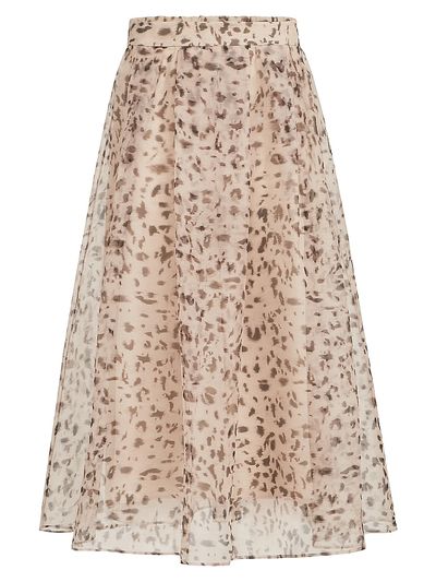 Brunello Cucinelli Women's Lynx Print Silk Organza Pleated Skirt