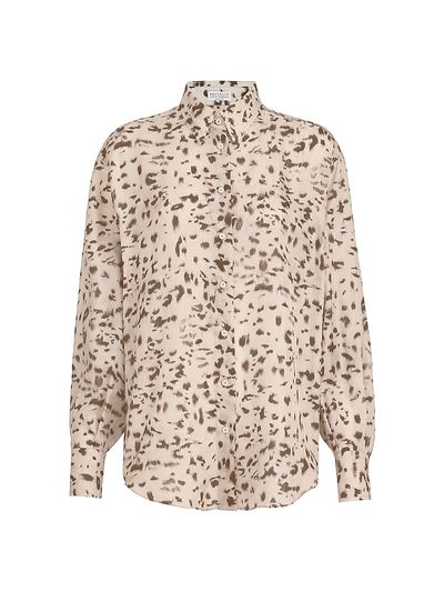 Brunello Cucinelli Women's Lynx Print Silk Pongee Shirt with Monili