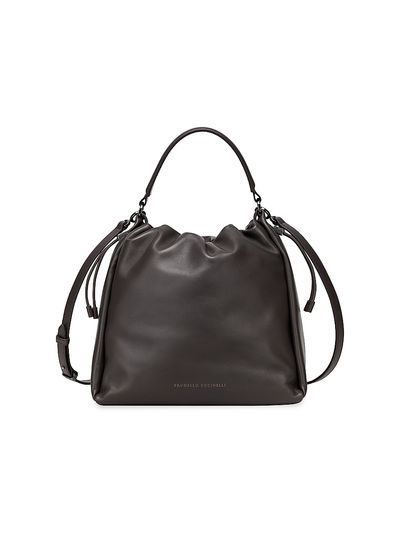 Brunello Cucinelli Women's Mellow Bucket Bag in Soft Leather with Monili