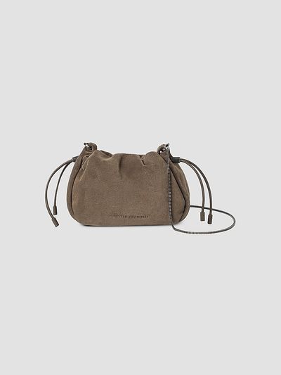 Brunello Cucinelli Women's Mellow Bucket Bag in Suede with Precious Chain