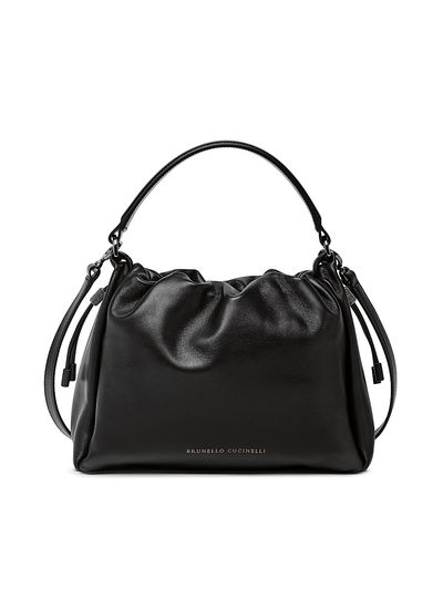 Brunello Cucinelli Women's Mellow Small Bucket Bag in Soft Leather with Monili