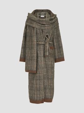 Brunello Cucinelli Women's Mohair and Wool Prince of Wales Double Knit Coat with Scarf