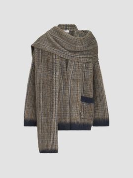 Brunello Cucinelli Women's Mohair and Wool Prince of Wales Double Knit Outerwear Jacket with Scarf