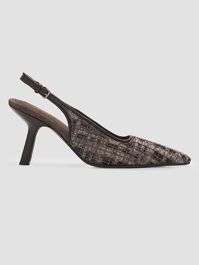 Brunello Cucinelli Women's Monili-Embroidered Check Slingback Pumps