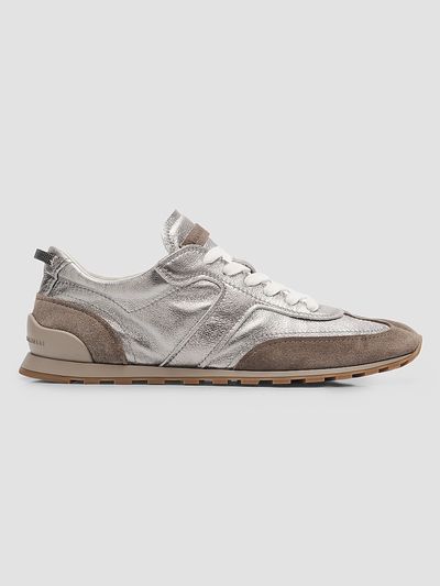 Brunello Cucinelli Women's Monili Pull-Tab Crinkle-Effect Leather Low-Top Sneakers