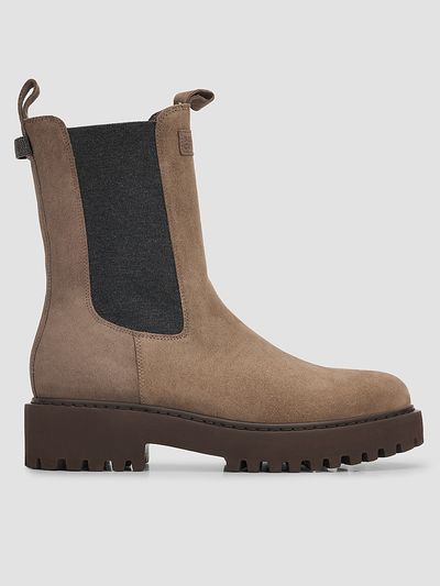 Brunello Cucinelli Women's Monili Pull-Tab Suede Chelsea Boots