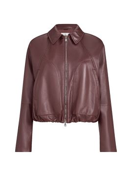Brunello Cucinelli Women's Nappa Leather Outerwear Jacket with Drawstring and Monili