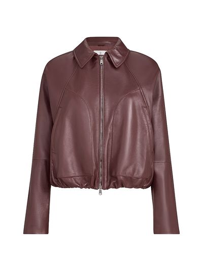 Brunello Cucinelli Women's Nappa Leather Outerwear Jacket with Drawstring and Monili