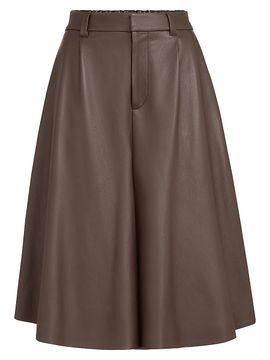 Brunello Cucinelli Women's Nappa Leather Wide Bermuda Shorts with Monili