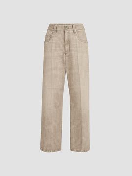 Brunello Cucinelli Women's Prince of Wales Denim Contemporary Square Trousers with Monili