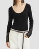 Brunello Cucinelli Women's Ribbed Wool Jersey Sweater with Dazzling Lace Embroidery Cuffs - 3