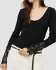 Brunello Cucinelli Women's Ribbed Wool Jersey Sweater with Dazzling Lace Embroidery Cuffs - 5